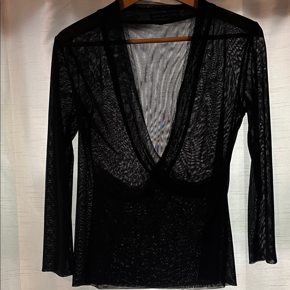 Marie Saint Pierre Elegant Black Sheer Long Sleeve Top